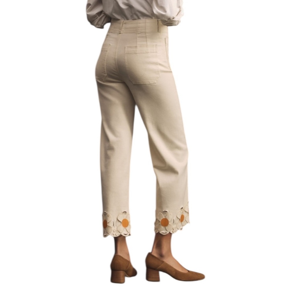 Maeve Colette Flower Embroidered denim Twill Wide leg Jeans Off White Size 30 - Picture 3 of 12